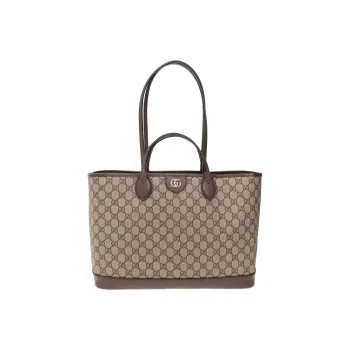 GUCCI Ophidia Leather Paneled Canvas Tote Bag Shopping Bag Handbag Medium Size Women's Beige/Ebony