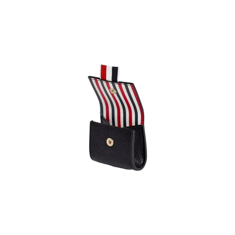 THOM BROWNE· Satin Logo Pebble Leather Coin Purse Small Size Men's Black-4