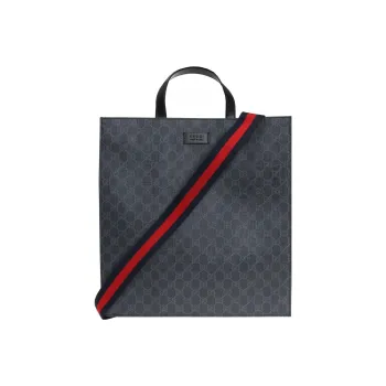 GUCCI Canvas With Leather Tote Bag Shopping Bag Shoulder Bag Crossbody Bag Handbag Men's Black Gray Color