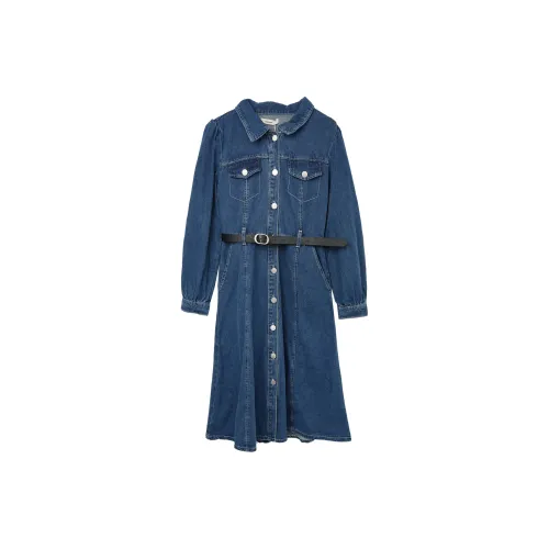 Linjou Long-Sleeved Dresses Women's Denim Blue