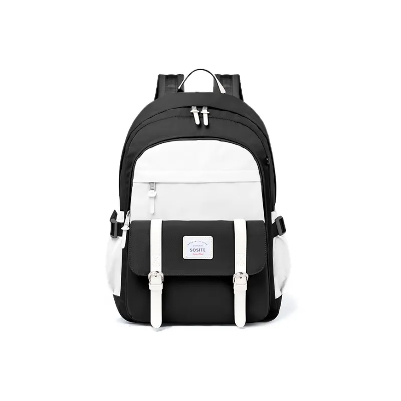 SOSITE Nylon Laptop Bag Backpack Medium Size Unisex Blue & Ecru/Black & White/Black & Purple-5