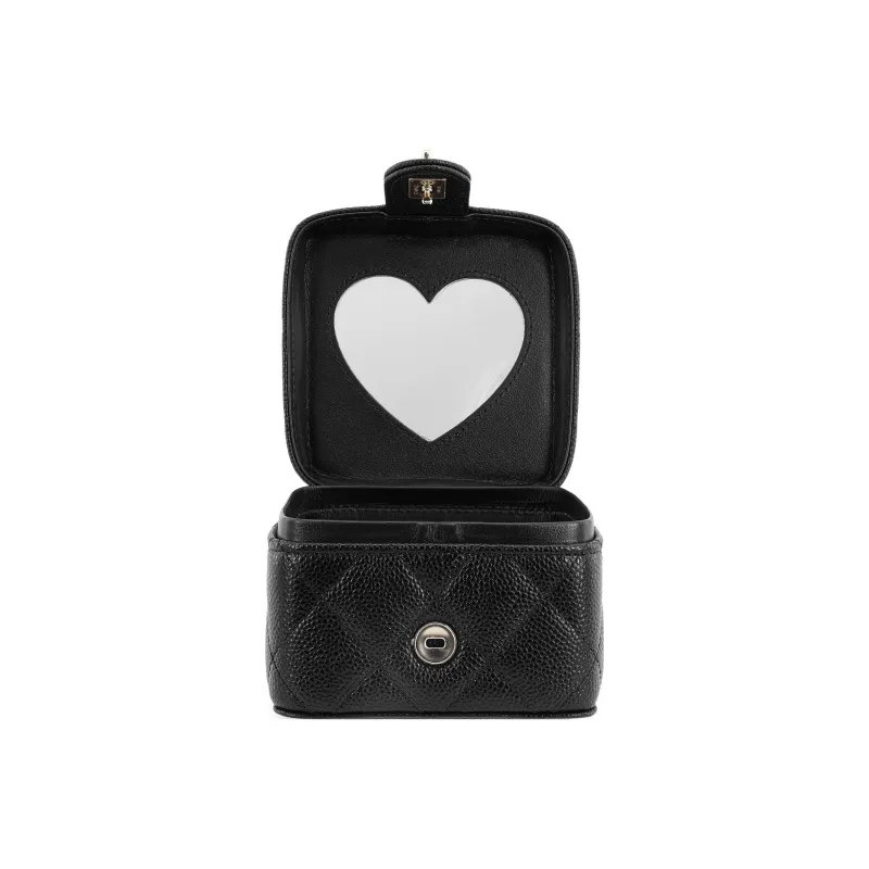 CHANEL Litchi Grain Cow Leather Small Square Bag Handbag Women's Black-4