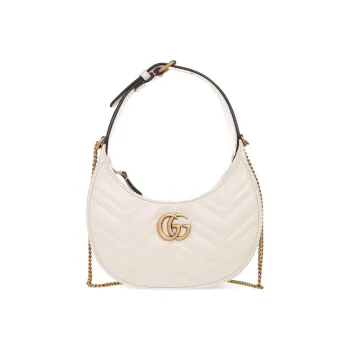 GUCCI GG Marmont V Shaped Quilted Leather Crescent Moon Bag Shoulder Bag Handbags Shoulder Bags Mini Women's Milk White