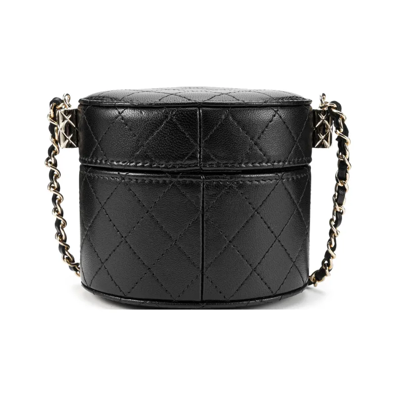 CHANEL Sheepskin Cylinder Bag, One Shoulder Crossbody Bag, Shoulder Bag Women's Black-3