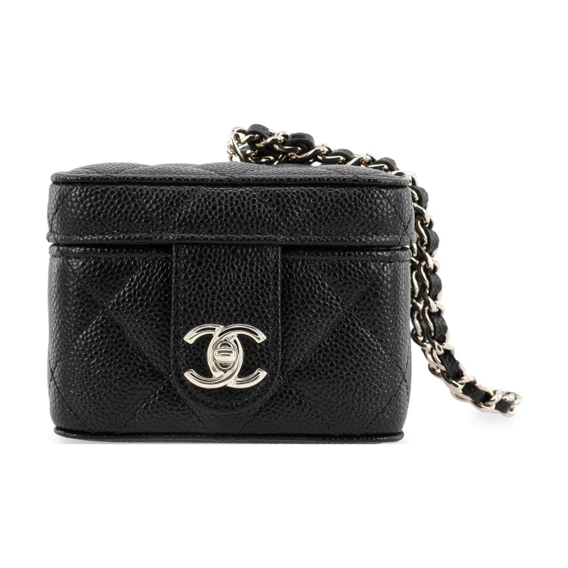 CHANEL Litchi Grain Cow Leather Small Square Bag Handbag Women's Black-0