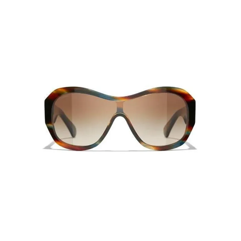 CHANEL Acetate Irregular Shape Sunglasses Women's Brown-1