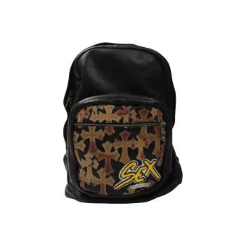 Chrome Hearts Leather Backpack Unisex Black Yellow