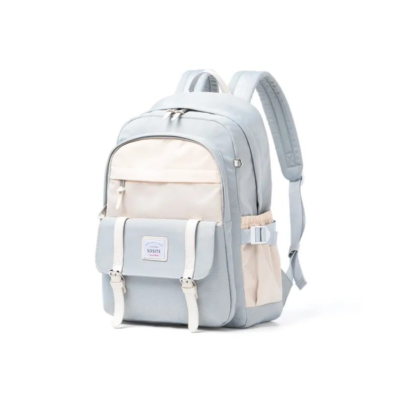 SOSITE Nylon Laptop Bag Backpack Medium Size Unisex Blue & Ecru/Black & White/Black & Purple-1