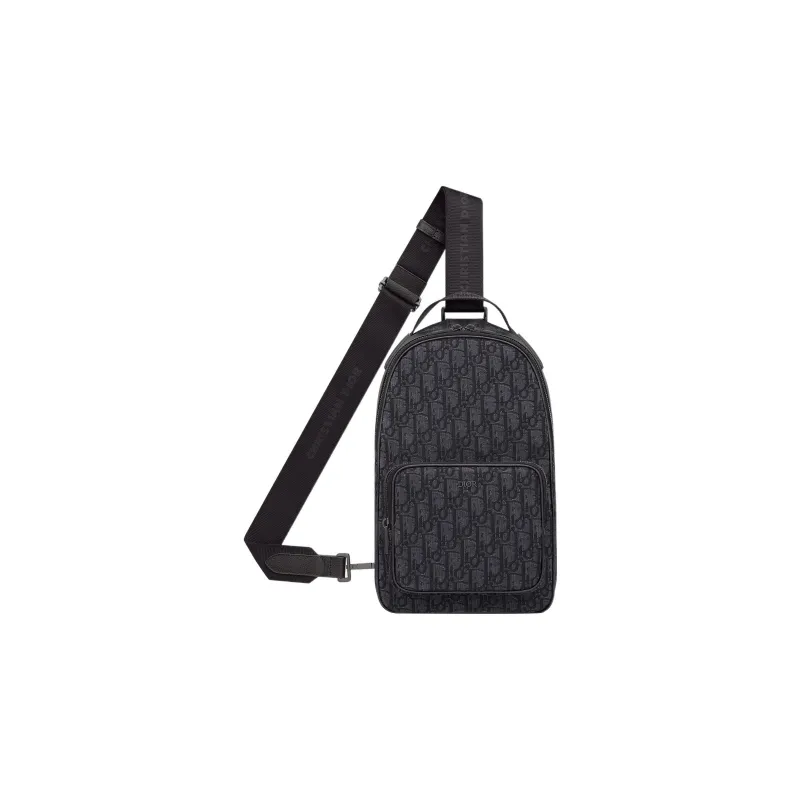 DIOR Oblique Jacquard Fabric Crossbody Bag Shoulder Bag Mini Men's Black-0
