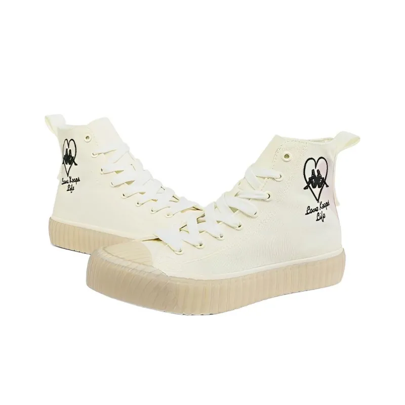 Kappa Anti-Slip Wear-Resistant High-Top Skateboard Shoes Unisex Beige Black-1