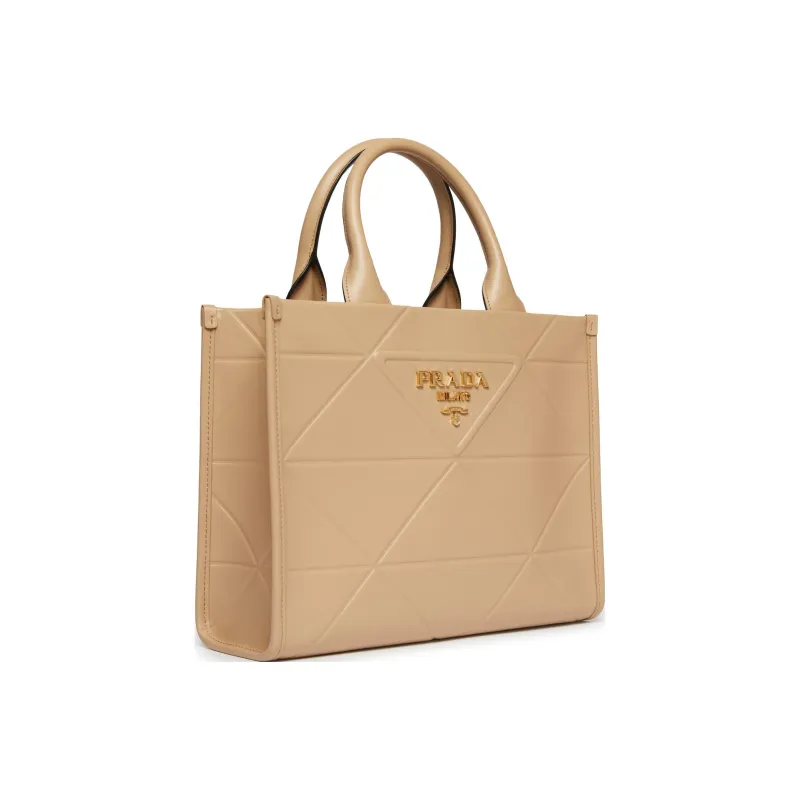 PRADA Leather Tote Bag Shopping Bag Handbag Medium Size Women's Beige Yellow-2