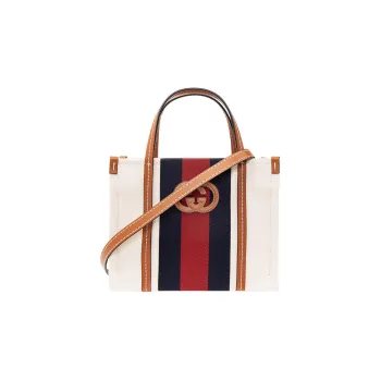 GUCCI Cotton With Canvas And Leather Trim Tote Bag Shopping Bag Handbag Mini Men's White/Dark Blue/Red/Brown