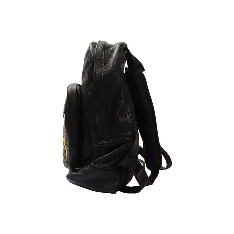 Chrome Hearts Leather Backpack Unisex Black Yellow-1