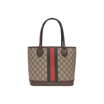 GUCCI Ophidia Canvas With Leather Tote Bag Shopping Bag Handbag Small Size Women's Brown/Ebony