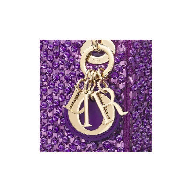 DIOR Lady Dior Rhinestone Embroidered Calfskin Shoulder Bag Crossbody Bag Handbag Mini Women's Purple-5