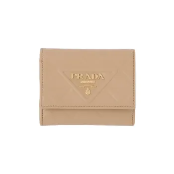 PRADA Leather Wallet Mini Women's Sand Beige Yellow