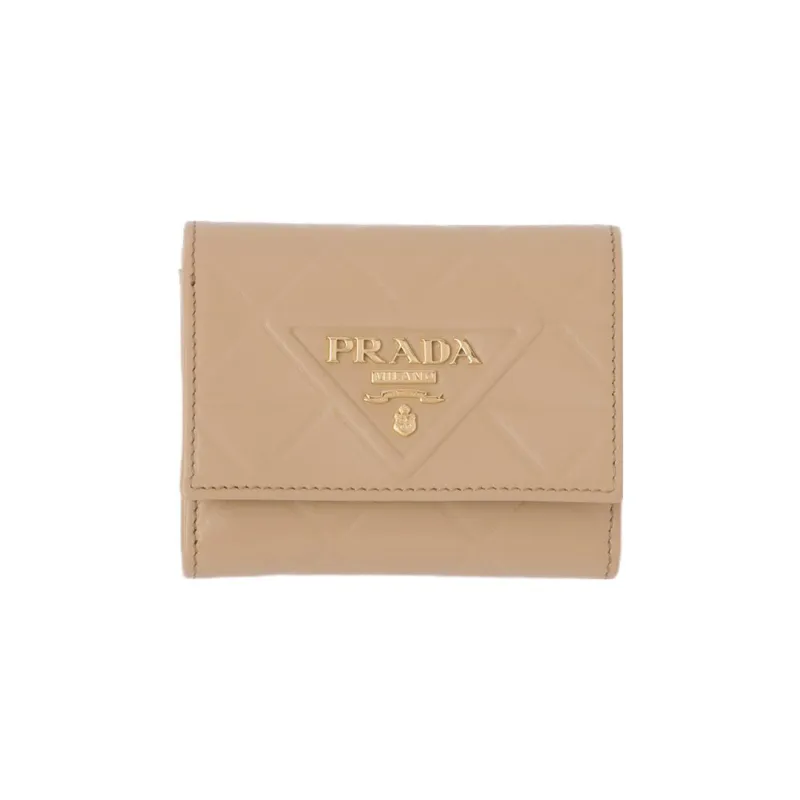 PRADA Leather Wallet Mini Women's Sand Beige Yellow-0