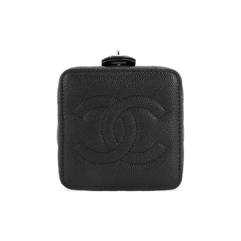 CHANEL Litchi Grain Cow Leather Small Square Bag Handbag Women's Black-3