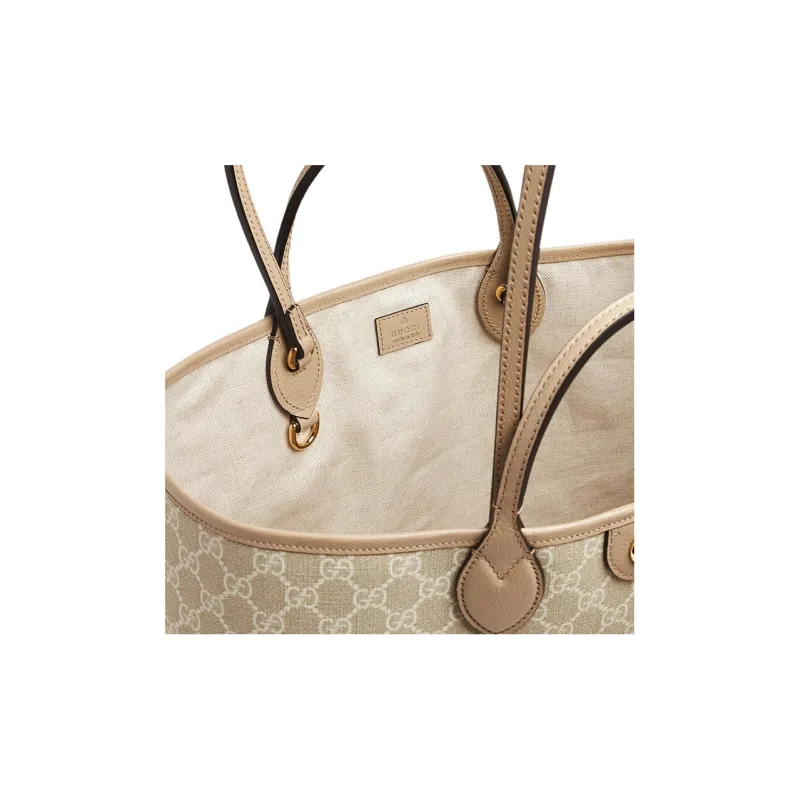 GUCCI Ophidia Canvas With Leather Tote Bag, Shopping Bag, Handbag Medium Size Women's Beige/White-2
