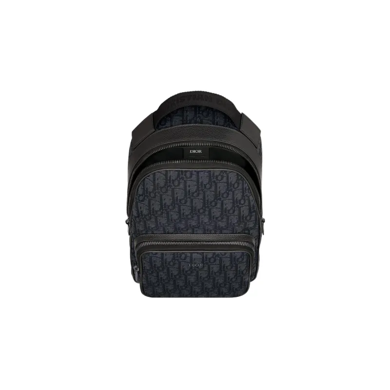 DIOR Oblique Jacquard Fabric Crossbody Bag Shoulder Bag Mini Men's Black-3