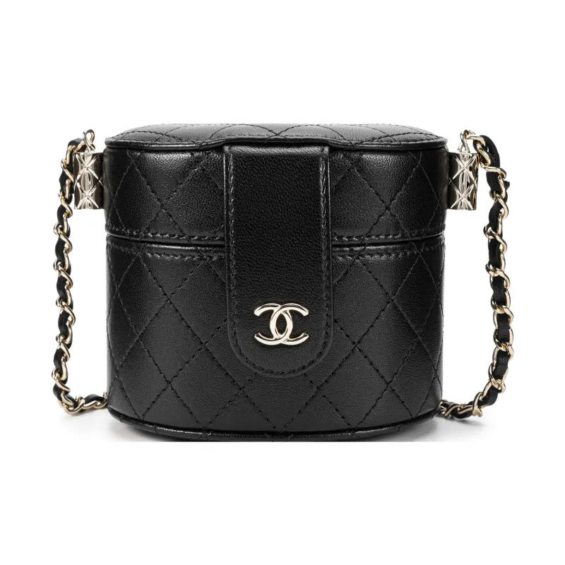 CHANEL Sheepskin Cylinder Bag, One Shoulder Crossbody Bag, Shoulder Bag Women's Black-0