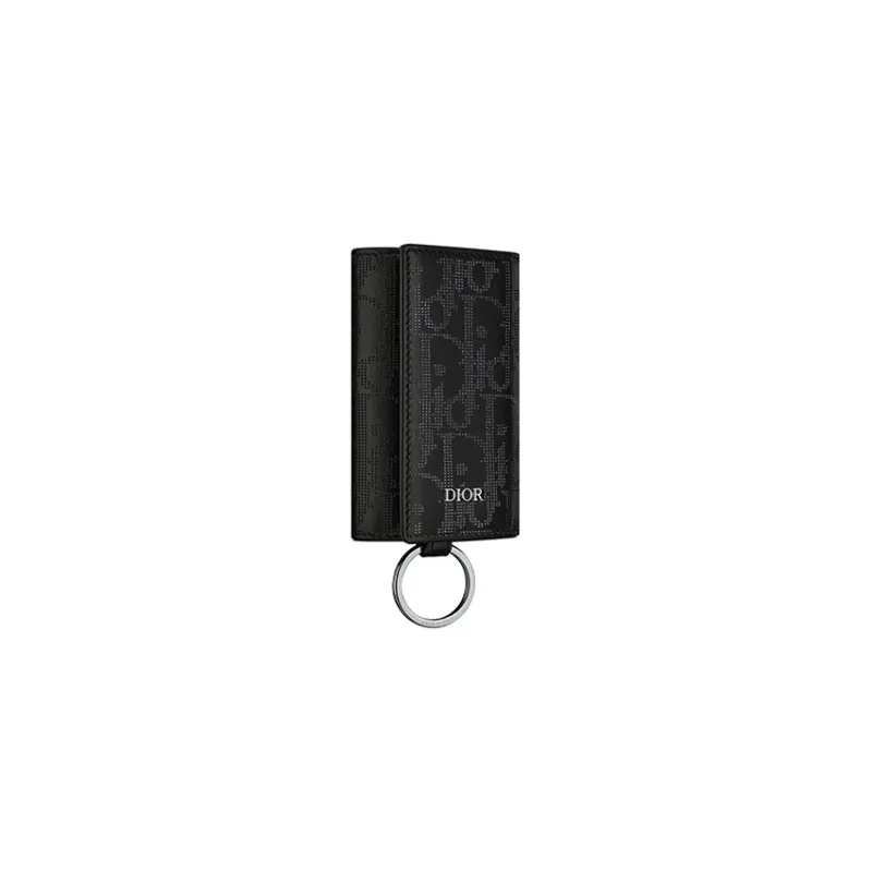 DIOR Oblique Galaxy Smooth Calfskin Key Pouch Men's Black-1