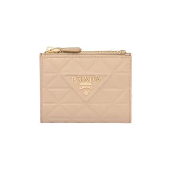 PRADA Leather Wallet Mini Women's Sand Beige Yellow