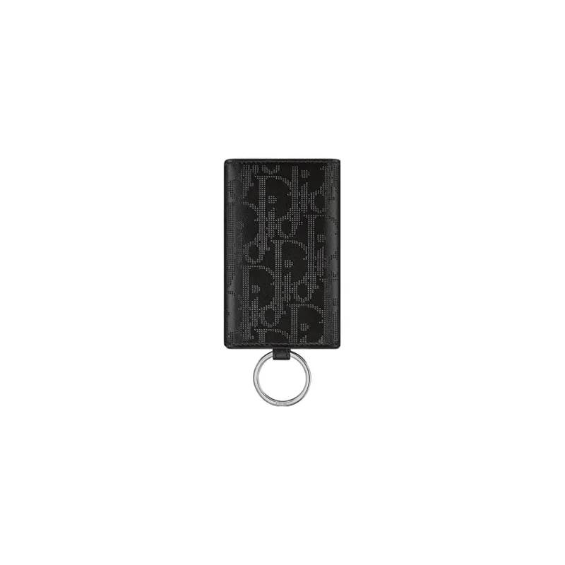 DIOR Oblique Galaxy Smooth Calfskin Key Pouch Men's Black-2