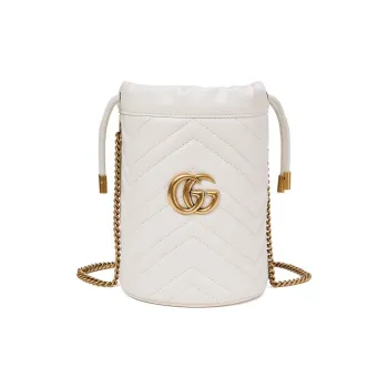 GUCCI GG Marmont Quilted Leather Bucket Bag, Shoulder Bag, Crossbody Bag Mini Women's White