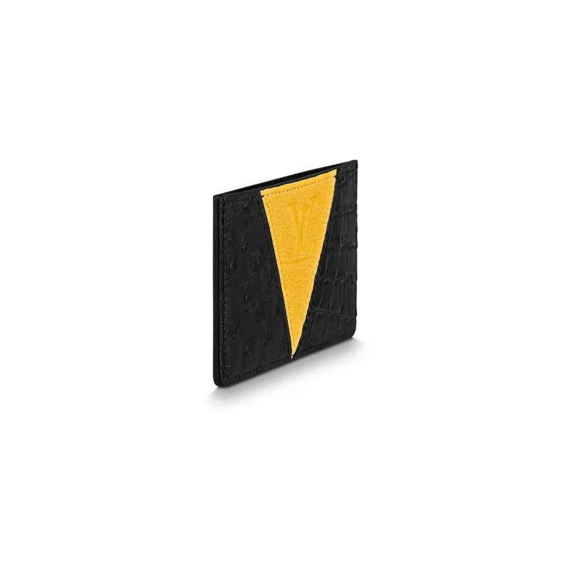 LOUIS VUITTON Crocodile Leather Card Holder Unisex Black/Yellow-1