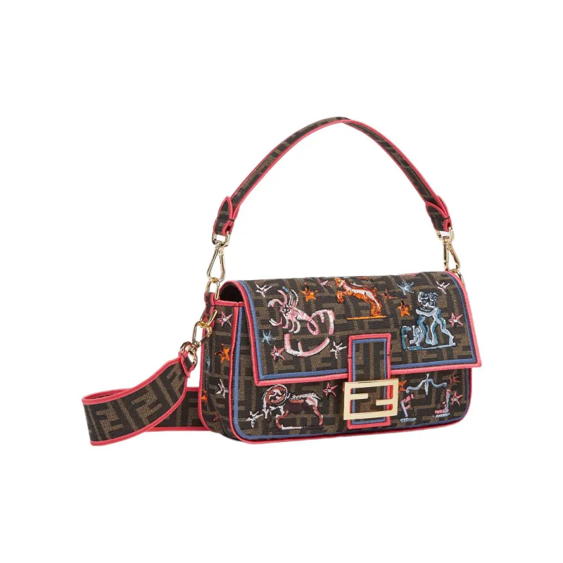 FENDI Baguette Fabric Portable Crossbody Bag Shoulder Bag Women's Brown-1