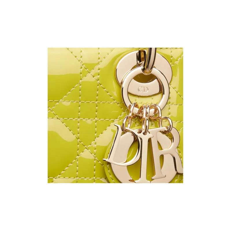 DIOR Lady Dior Patent Leather Cowhide Dior Bag Shoulder Bag Crossbody Bag Mini Women's Green Yellow-4