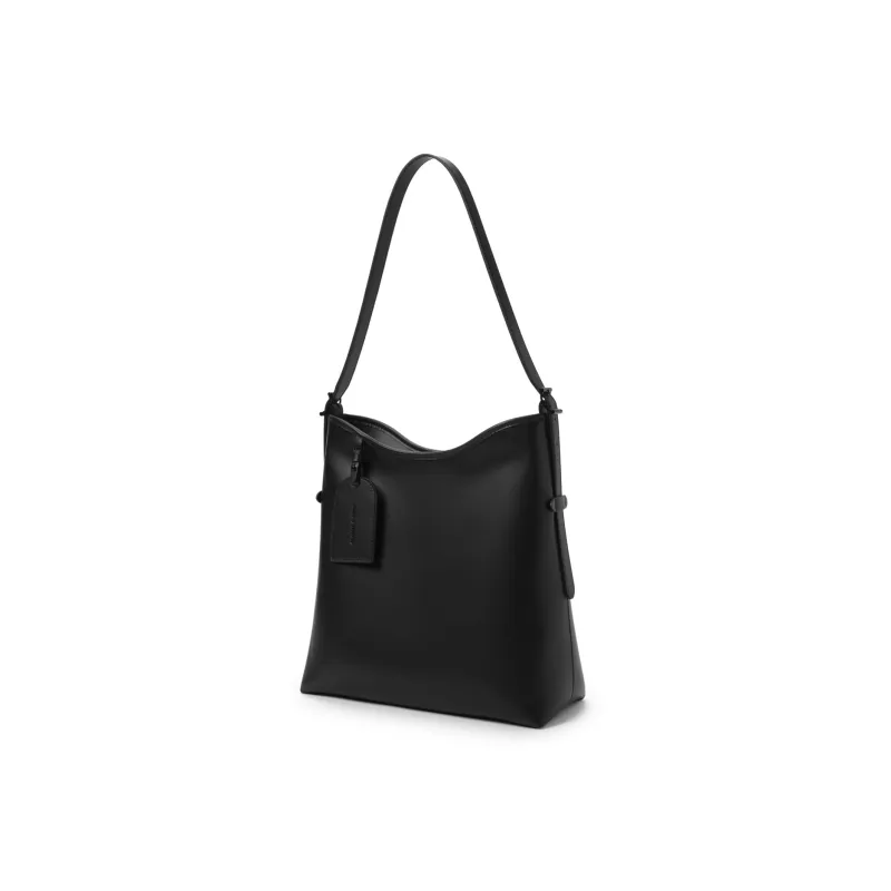 CHARLES&KEITH PU, Textile Tote Bag, Shopping Bag, Shoulder Bag Women's Black/Grey Gray/Olive Green-6