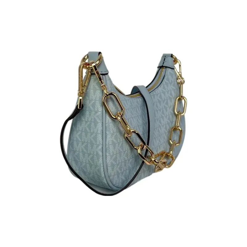 MICHAEL KORS Leather Crescent Bag, Portable Crossbody Bag, Shoulder Bag Women's Light Blue-1