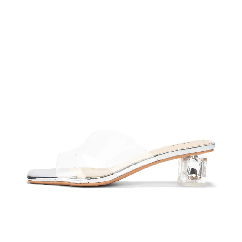 OMS Slide Slippers Women's Transparent Black/Transparent Champagne/Transparent Silver-12