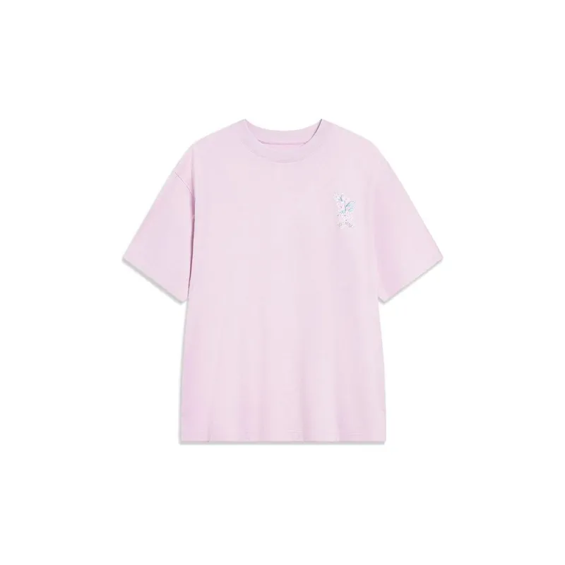 LiNing Sports Life Collection Drop Shoulder Sleeve T-Shirt Women's Dusty Pink Purple-1