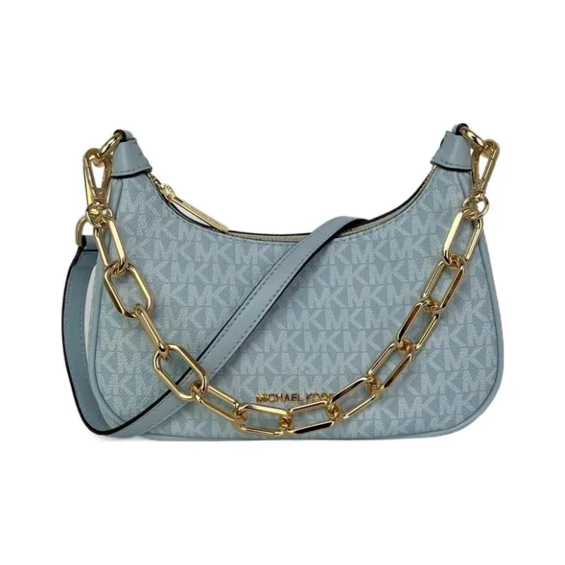 MICHAEL KORS Leather Crescent Bag, Portable Crossbody Bag, Shoulder Bag Women's Light Blue-0