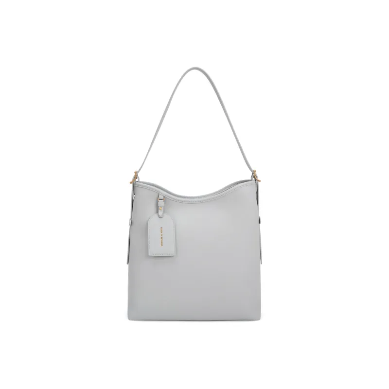 CHARLES&KEITH PU, Textile Tote Bag, Shopping Bag, Shoulder Bag Women's Black/Grey Gray/Olive Green-0