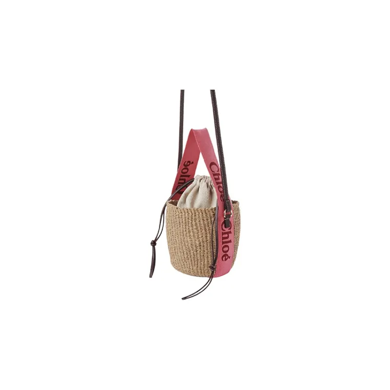 Chloe Woody Calfskin Shoulder Bag, Crossbody Bag, Handbag Trumpets Women's Pink/Natural-2