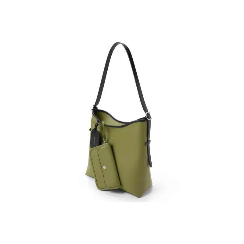 CHARLES&KEITH PU, Textile Tote Bag, Shopping Bag, Shoulder Bag Women's Black/Grey Gray/Olive Green-9
