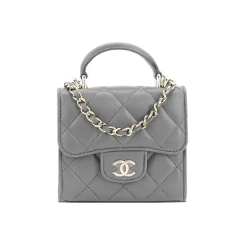 CHANEL Lambskin Clutch Handbag Mini Women's Gray