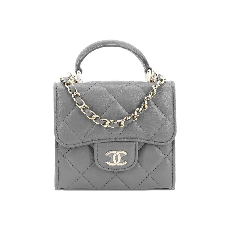 CHANEL Lambskin Clutch Handbag Mini Women's Gray-0