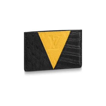 LOUIS VUITTON Crocodile Leather Card Holder Unisex Black/Yellow