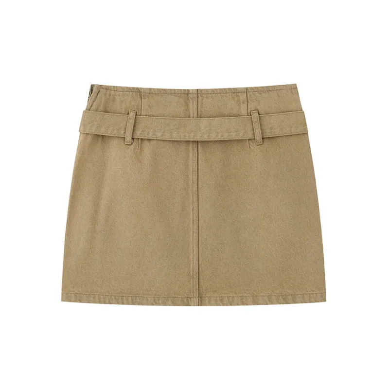 ZHOUMIAO Denim Short Skirts Women's Khaki-1