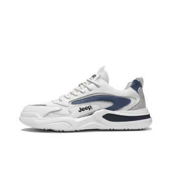 Jeep Cushioning Anti Slip Wear Resistant Breathability Low Top Casual Running Shoes Men's White Blue