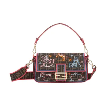 FENDI Baguette Fabric Portable Crossbody Bag Shoulder Bag Women's Brown