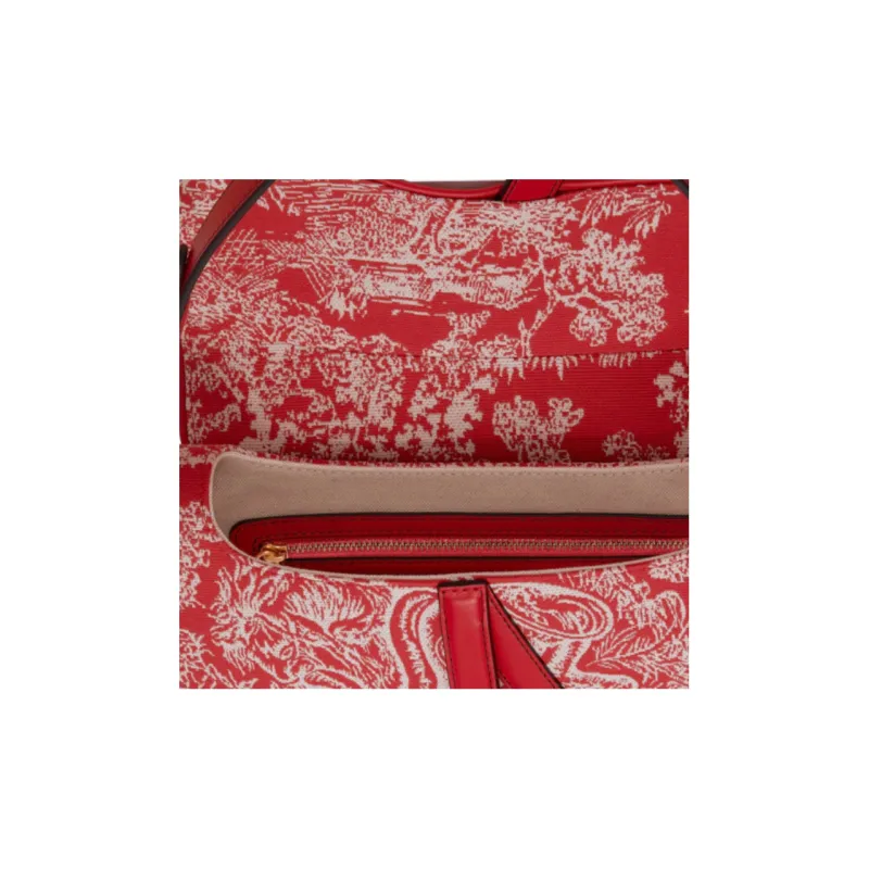 DIOR Saddle Jacquard Fabric One Shoulder Handbags Women's Red & Eggplant Purple-4