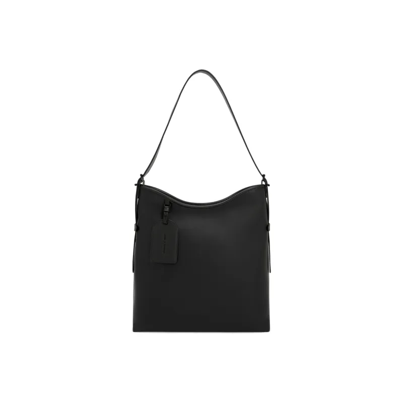 CHARLES&KEITH PU, Textile Tote Bag, Shopping Bag, Shoulder Bag Women's Black/Grey Gray/Olive Green-4