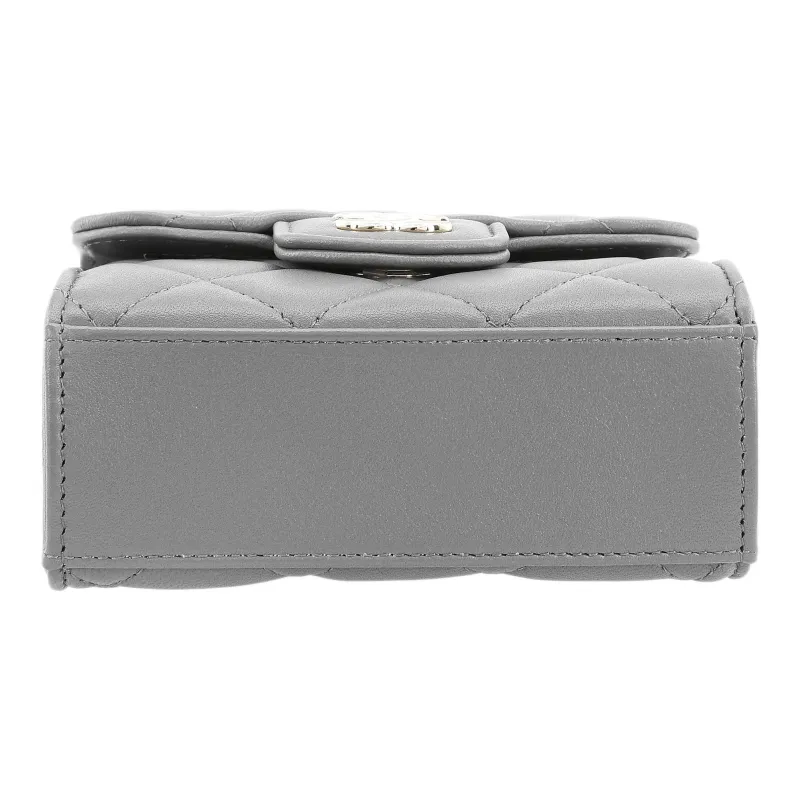 CHANEL Lambskin Clutch Handbag Mini Women's Gray-3