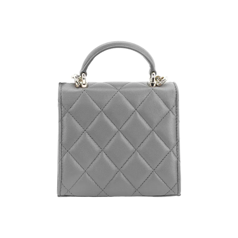 CHANEL Lambskin Clutch Handbag Mini Women's Gray-2